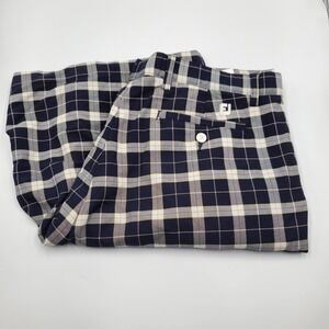 FJ FootJoy Mens Plaid Golf Shorts Navy White Beige Flat Front Casual Size 38